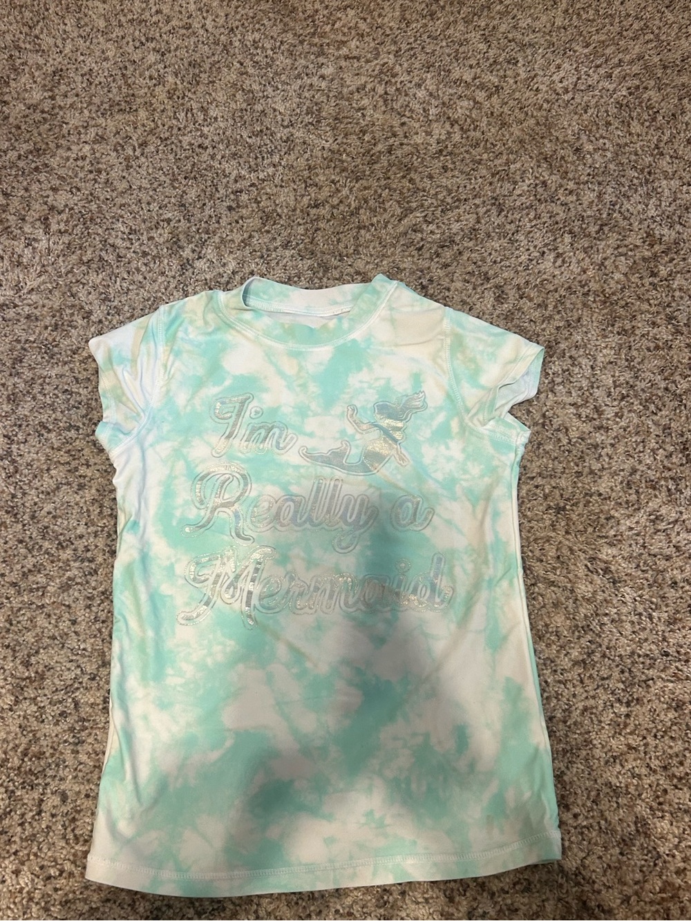 Girls rashguard children’s place I’m a mermaid blue and white tie dye medium 7/8